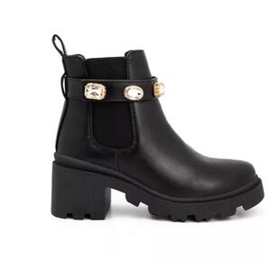 NICOLE MILLER NEW YORK Chelsey Chunky Black Boot with Rhinestones Women’s Size 9